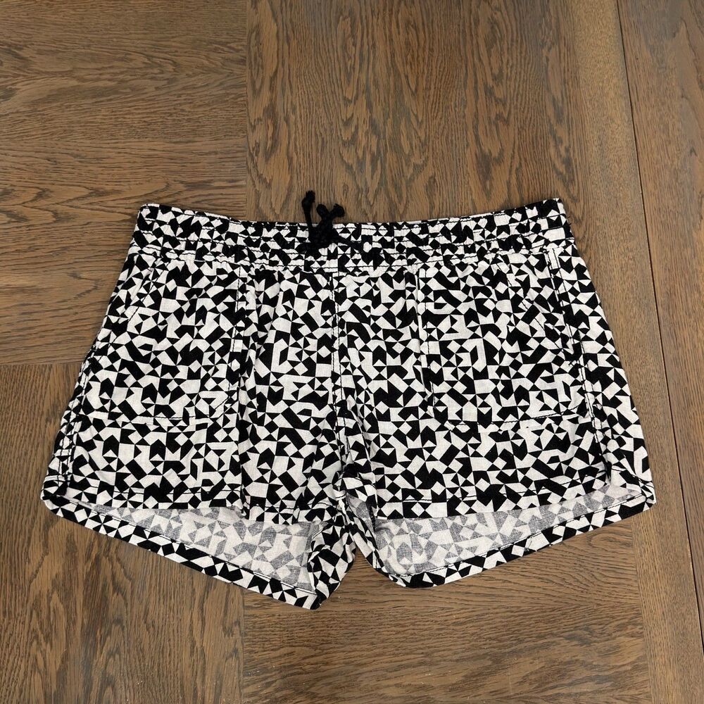 Women's Black/White Tribal Boho Pattern Shorts Size Medium Linen Blend